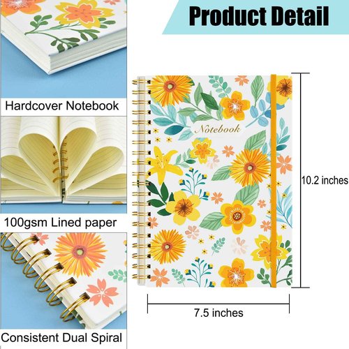 Coopay 6 Pack B5 Spiral Notebook Journal for Women, College Ruled Composition Notebooks Hardcover Spiral Journal, Cute Blooming Floral, Office School Business Supplies, 10.2" x 7.5", 160 Page