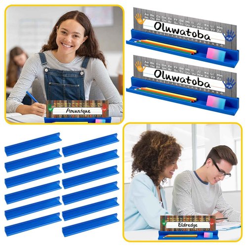 PerKoop 15 Pcs Classroom Desk Name Plates Holder for Student Index Cards Storage Kids Desk Accessories Desktop Helper Prop and Station Guard Panels Organizer Water Bottle Holder