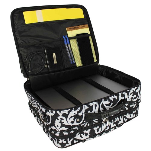 World Traveler Rolling 17-Inch Laptop Briefcase Computer Case, Black Trim Damask, One Size