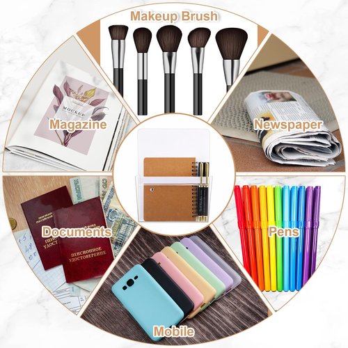 Ctosree 6 Pcs Magnetic File Holder 3 Size Magnetic Pen Holder Refrigerator Magnet Organizer Wall Fridge Pockets Planners Mail Storage Case Pencil Cup for Metal Cabinet Lockers(White)