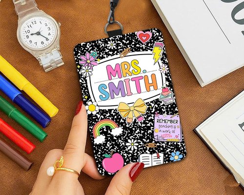 Personalized Composition Book Teacher Lanyard with ID Holder, Teachers Appreciation Gifts, Teachers Must Haves, Back to School Gifts, Teacher Badge Holder, Lanyard Accessories for Women Work Office