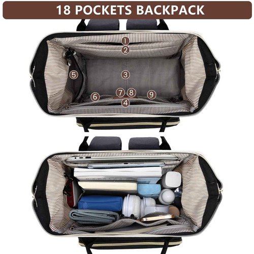 Focdod Laptop Backpack for Womem Work Bags: 18 Inch Anti Theft FashionTravel BackPacks With USB Charging Port Durable Back Pack Purse Bussiness Daypack for Nurse Teacher Beige Black Brown