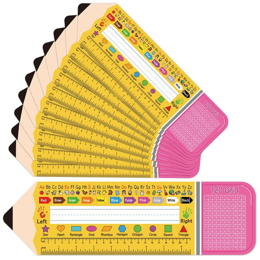 36 Pack Self Adhesive Name Tags for Classroom Student Desks,Multipurpose Manuscript Students Name Plates for desks Classroom with Multiplication, Fractions and Percentages Table(14.2 x 4 Inch,Pencil)