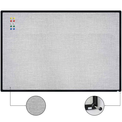 JILoffice Cork Linen Bulletin Board 36 X 24 Inch (Grey), Black Aluminum Frame Wall Mounted Board Memo Pin Board for Office Home and School