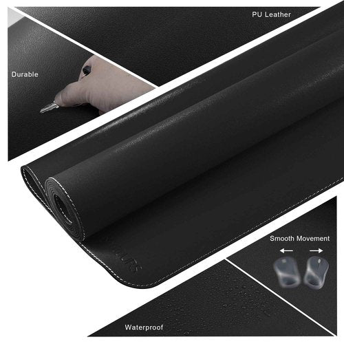Mydours Giant Desk Mat, 63 x 28 inch Extended PU Leather Desk Pad, Gaming Desk Mat for Home Office Desk, Mouse Pad for Home Office & Computer Workstation, Extra Pad for Standing Desk (Black)