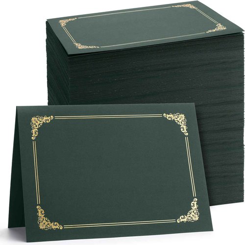 Fainne 120 Packs Certificate Holders Bulk, Diploma Covers Gold Foil Border, Document Covers for Letter Size 8.5x11 Award Certificates, Cardstock, Document Papers, Paper Card Stock(Green)