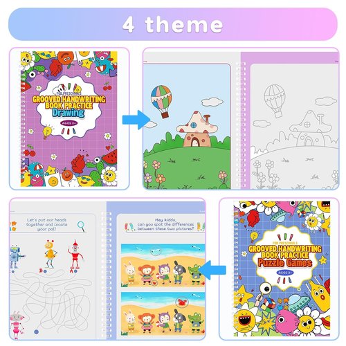 Magic Practice Copybook - Reusable Writing Practice Book for Kids Age 3-8 | 4 Books with Pens