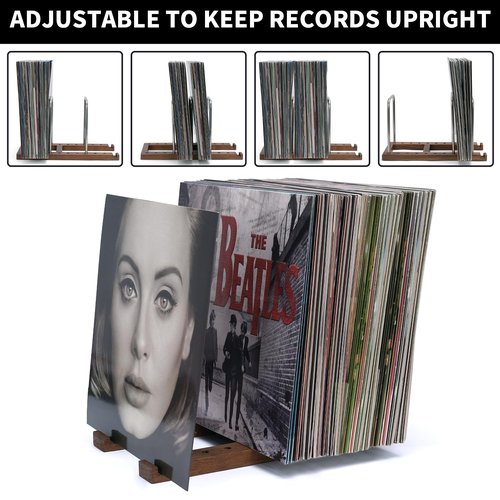 ACTESE Solid Walnut Wood Record Holder - 3-Tier Organizer for 75 LPs with Now Playing Album Stand, Vinyl Storage Display for Living Room Decor