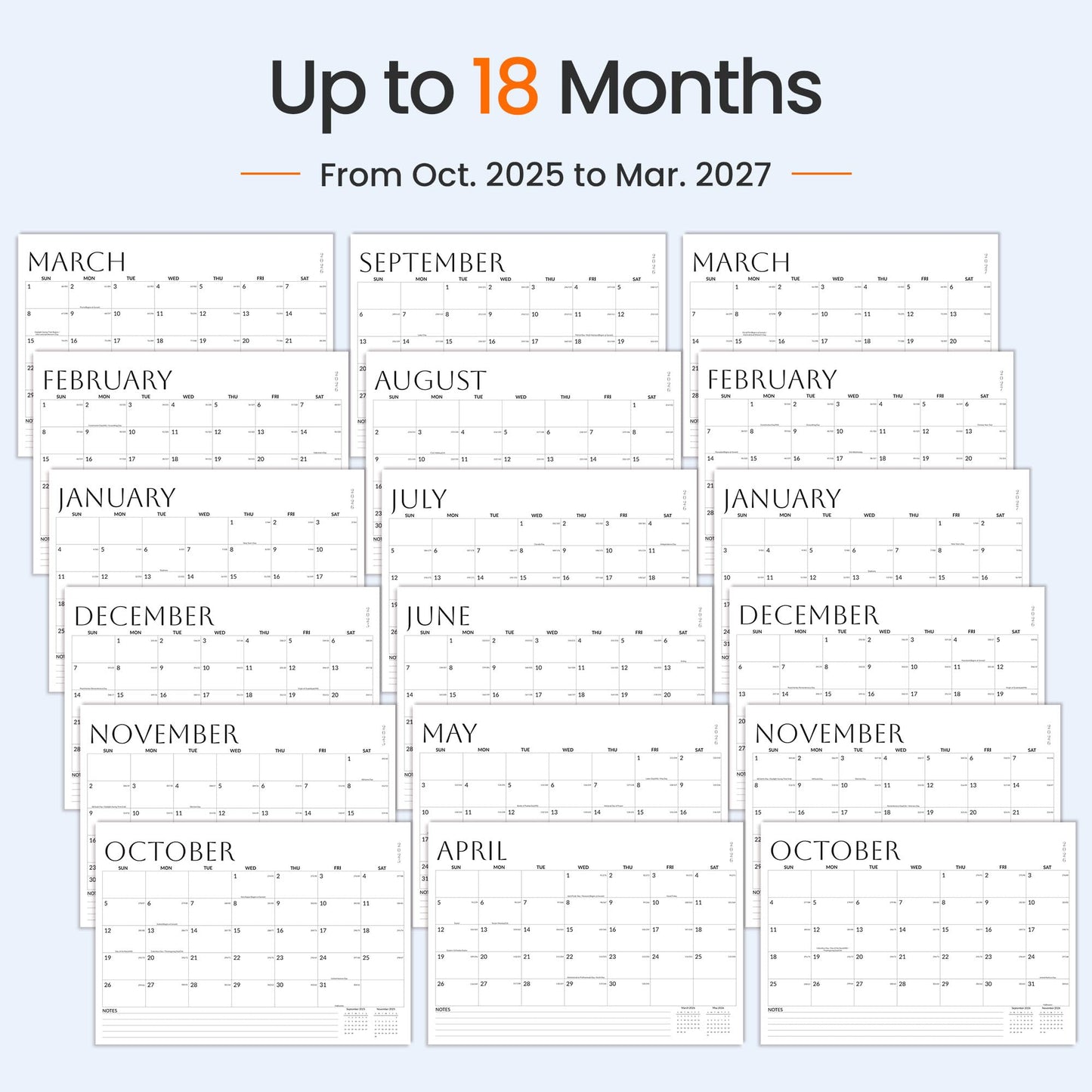SUNEE 2026 Desk Calendar - 18 Month Calendar Oct 2025 - Mar 2027, 17" x 12" Desktop Calendar 2026 with Notes, for Planning, Organizing in Family, School or Office, White 2026 Calendar