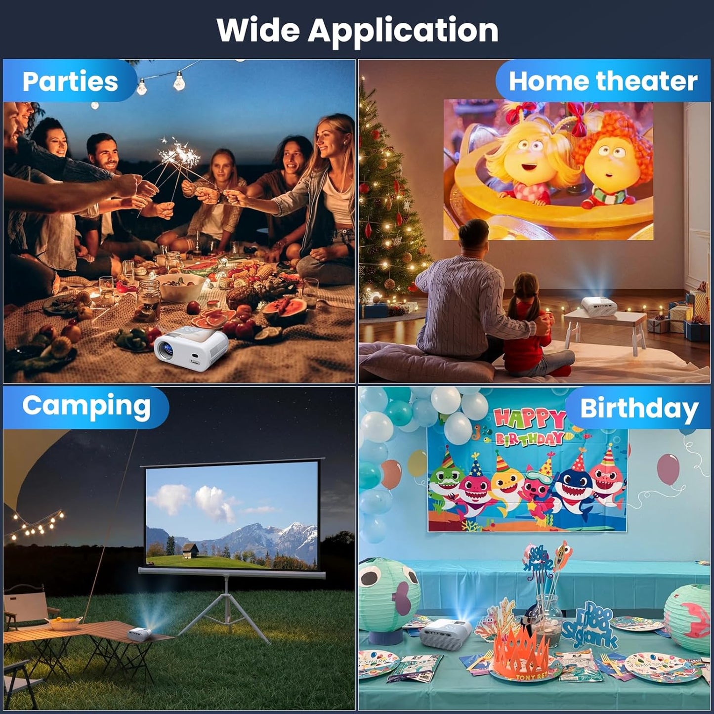 Skiennix Mini Projector - 1080P WiFi & Bluetooth Portable Projector with Built-in Speaker | Ideal for Home Theater & Kids' Movies
