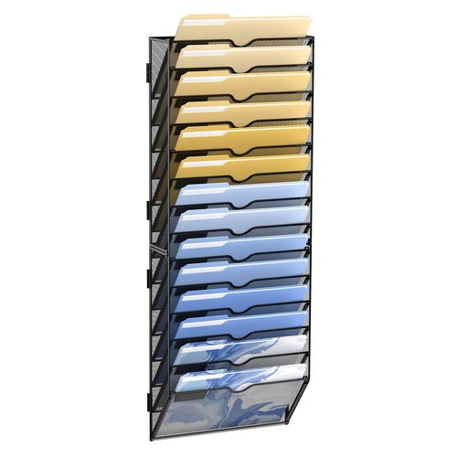DALTACK Wall File Organizer, 14 Tier Hanging File Organizer, Mail Organizer Wall Mounted for Papers Folders Clipboard Magazine, Office Cubicle Organization & Storage, Assembly Needed, Mesh Black