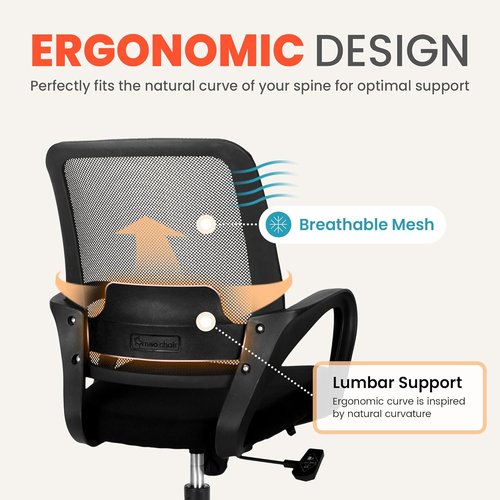 NEO Chair Ergonomic Mesh Office Desk Chair - Adjustable Height with Lumbar Support | Black