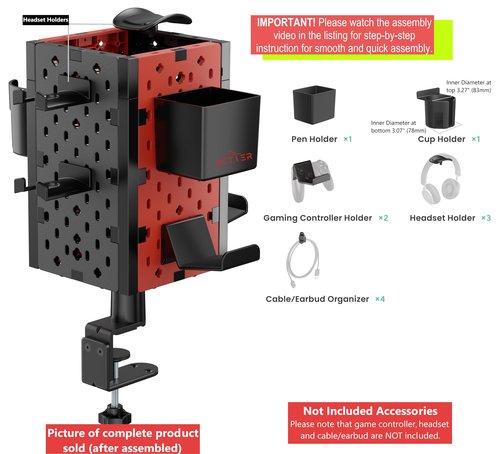 Clamp On Desk Accessories | Desk Mount Pegboard Desk Organizer | Controller Stand | Headphone Stand | Pen Holder | Cubical Office Desk Accessories | Gaming Accessories for Room | 1 Unit (4-Panel)