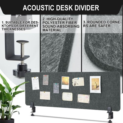 Colarr Sound Proof Dividers with Clamp 16 x 47 '' Mounted Desk Divider Privacy Panel Acoustic Absorbing Desk Partition Privacy Boards for Office Desktop Accessories Reduce Distractions