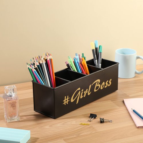 DUDKI HOME QUINTESSENTIALS 4 Compartments Pen Holder and Makeup Stand - Gift Office Desk Accessories Décor Storage Multi-functional Pen Organizer for Countertop Desk