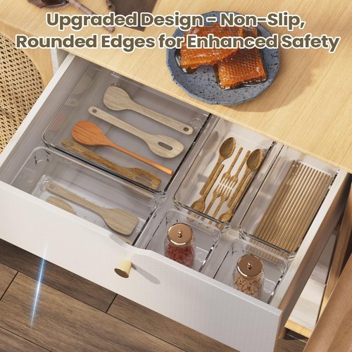 Maxset 21 PCS Clear Plastic Drawer Organizer Set, 5 Sizes Acrylic Drawer Storage Trays Non Slip Storage Bins for Makeup, Jewelry, Gadgets for Kitchen, Bedroom, Bathroom, Office