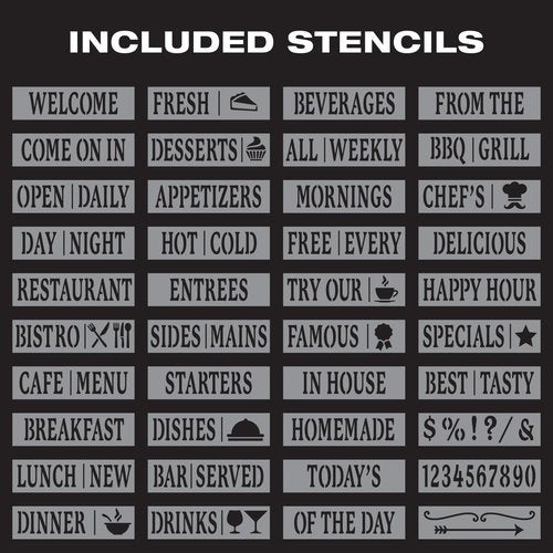 Excello Global Products Large Double-Sided 40x23 Heavy-Duty A-Frame Sidewalk Chalkboard Standing Sign, Includes 10 Chalk Markers, 40 Piece Stencil Set, Chalk and Eraser (Black)