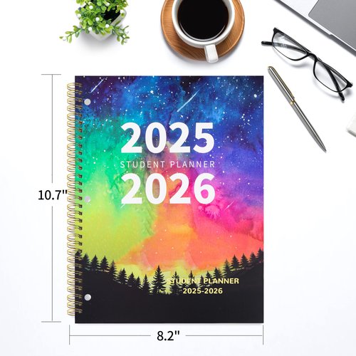 Student Planner 2025-2026 - Monthly and Weekly School Planner 2025-2026 for Middle & High School, Aug 2025 - Jun 2026, 8.2" x 10.7", Student Calendar Academic Year with Thick Paper, 3-Hole Punched & Stickers