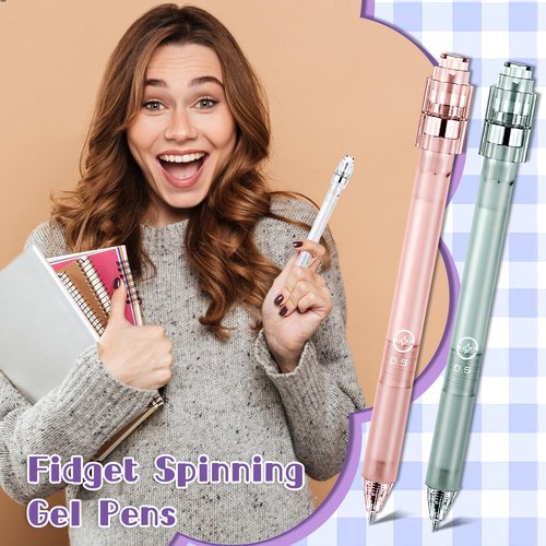 Crtiin 6 Pcs Fidget Spinner Pens for Adults Black Ink Gel Pens with Fidget Ball Stress Relief Anxiety Pen Spinning Pen for School Supplies Office Journaling (Hexagon,Multicolor)