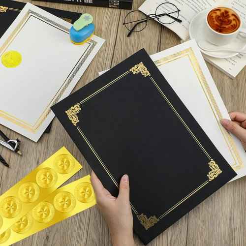 150 Pcs Certificate Kit Include 50 Certificate Holders 50 Paper and 50 Embossed Seal Stickers Diploma Covers for Graduation, Competition Supplies(Black)