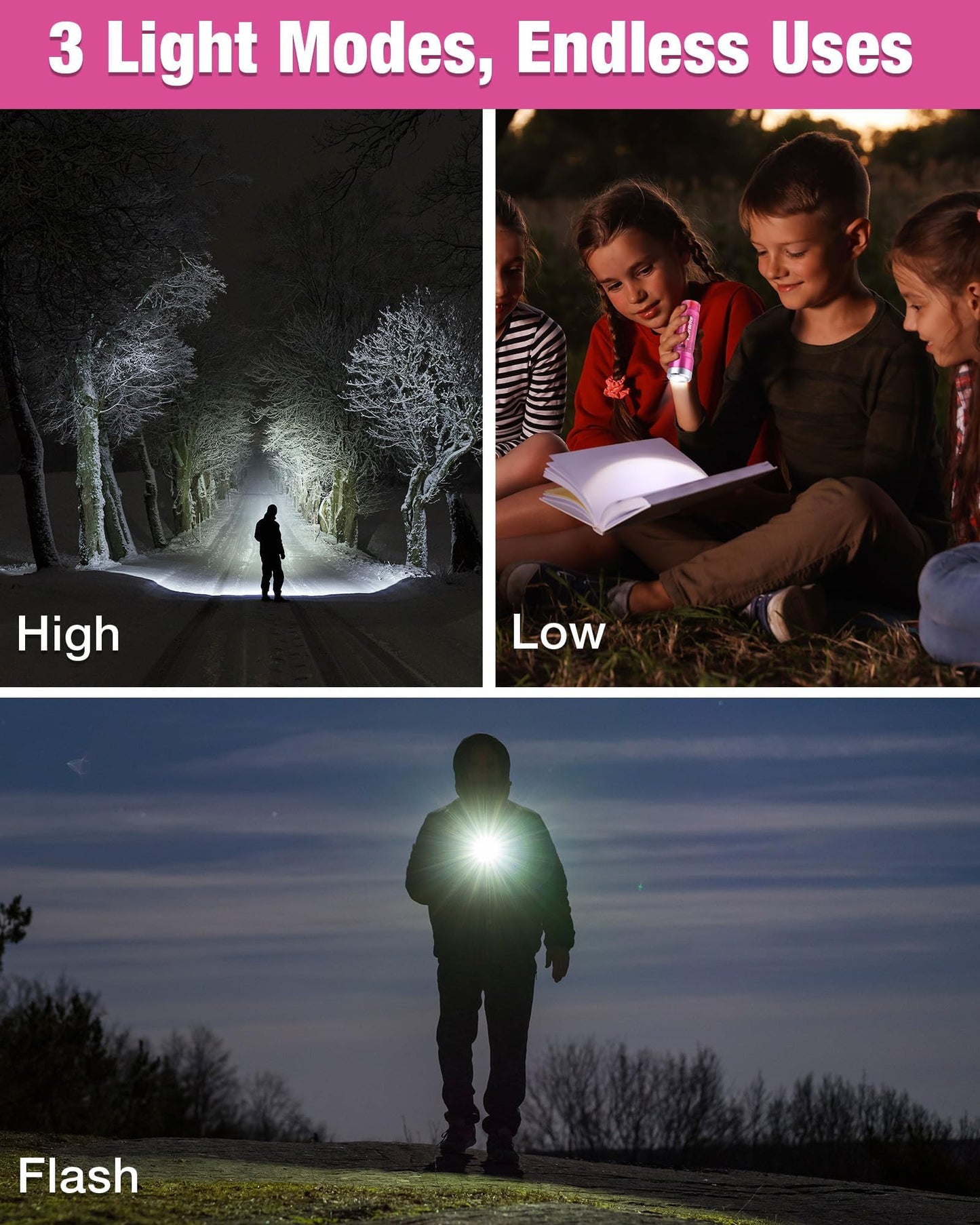 EverBrite Small Flashlight, Compact LED Flash Light with 3 Modes, 3 AAA Batteries Included, Water-Resistant Mini Flashlight for Home,Emergencies and Camping, Pink, 1 Pack