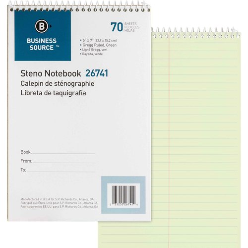 Business Source Wire bound Steno Notebook, 70 Sheets, green (26741PK)