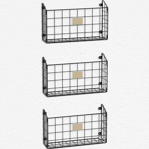 Simple Houseware Grid Single Pocket Wall Mount File Holder with Tag Slots, 3 Packs, Black