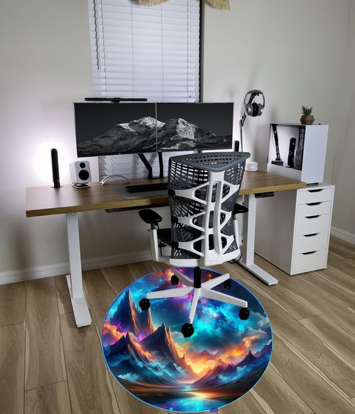 DEALZOOM Gaming Chair Mat LED RGB Gaming Lights (Mountains 47”) - Noise Cancelling, Anti-Slip Gamer Floor Mat – Scratch Resistant Computer Gaming Mat for Chair – Office Chair Mat for Hardwood Floor