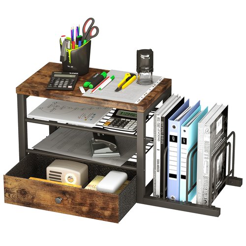 Wood Desk Organizer with Drawers, Desk File Organizer with 3 Vertical File Holders, File Shelf,Storage for Mail, Supplies,Classroom Organization