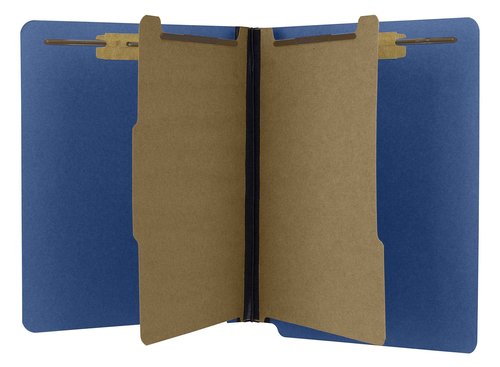The File King Two Divider Pressboard Classification Blue File Folder - Letter Size | Box of 10 | End Tab | 2” Expansion | Six 2-Inch Fastener Prongs | Made in America