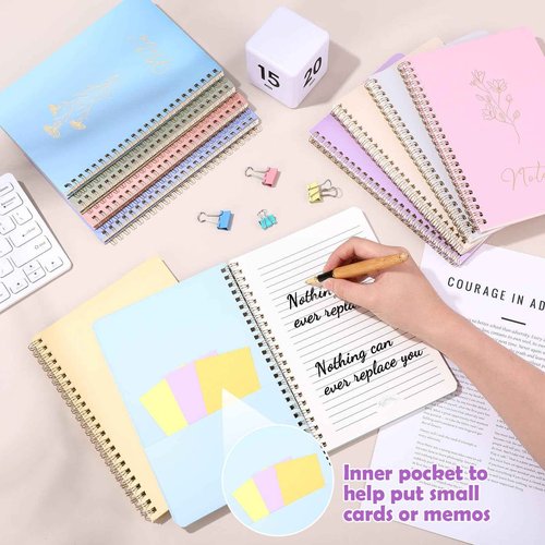 Cholemy 20 Pack Spiral Notebook Aesthetic School Supplies A5 Macaron Pastel Floral Notebook Writing Journals for Student College Ruled Journals 100 Pages/ 50 Sheets for Women Men Office Gift