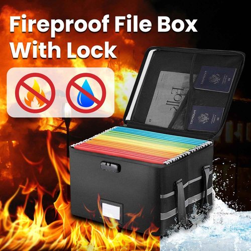 Upgraded 5200°F File Box with Lock, 6 Layers of Functional Materials of Fireproof Document File Organizer Box with Water-Resistant Zipper & Adjustable Handle
