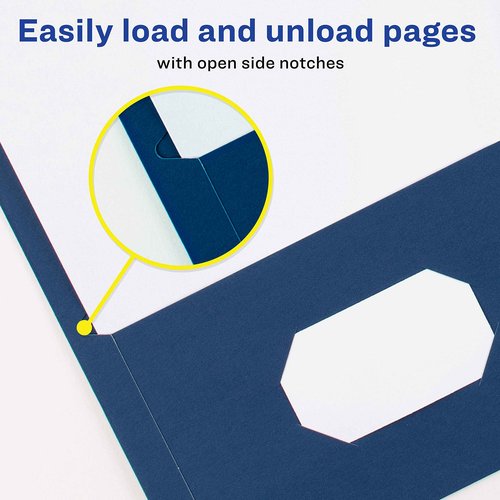 Avery Two Pocket Folders, Holds up to 40 Sheets, Business Card Slot, Ideal for Portfolio, Presentation and School Folders, Dark Blue, Case Pack of 125 (47985)
