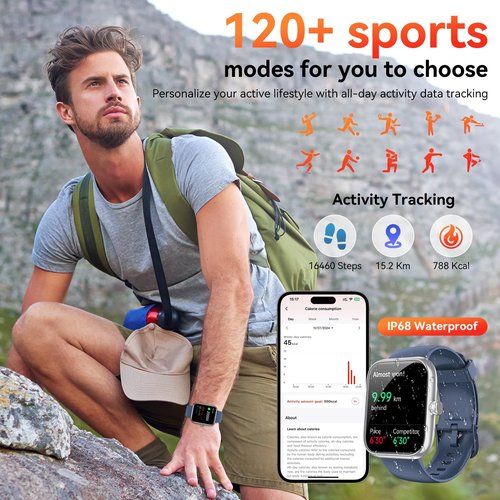 SENBONO Smart Watch with Alexa Built-in, 1.83" HD Touchscreen, Bluetooth Calling, IP68 Waterproof Fitness Tracker, 120+ Sports Modes, 24/7 Heart Rate/Sleep Monitor for iPhone Android (Blue)