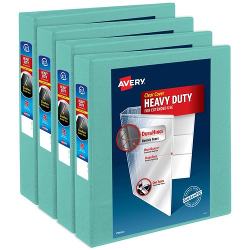 Avery Heavy-Duty View 3 Ring Binder, 1.5 Inch EZD Rings, Great for Portfolios, Office, School Notebooks, and More, 4 Mint Binders (4-Pack of 79271)