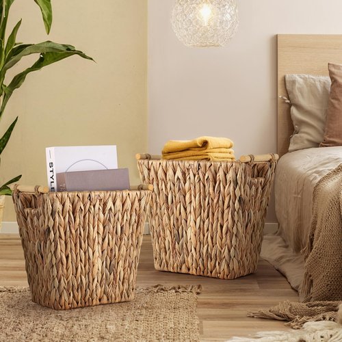 XLHOMO 2Pack Wicker Storage Basket 3.5Gallon Wicker Trash Can, Waterproof Wicker Basket Handwoven Brown Wicker Basket Narrow Small Trash Can for Bathroom, Bedroom, Office