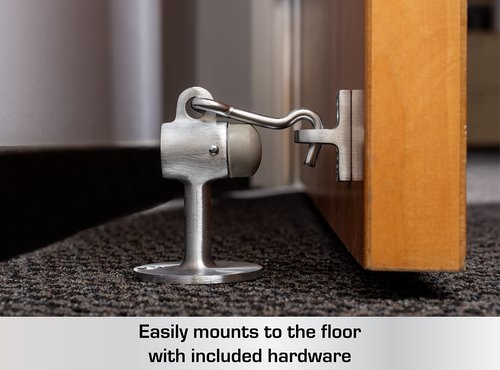 BRINKS Commercial - 6-Pack Floor Door Stop with Holder, Satin Chrome Finish - Non-Obtrusive Option to Protect Doors and Walls