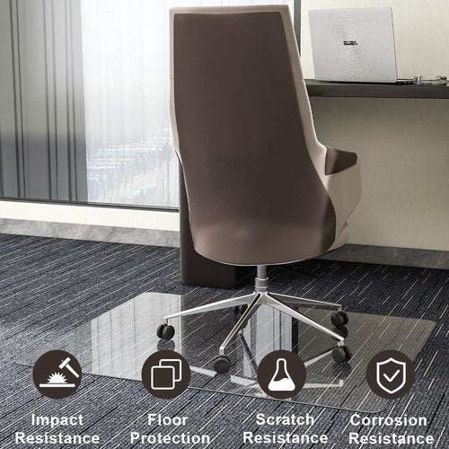 GLSLAND Office Chair Mat for Carpet - 36" x 46" Tempered Glass Floor Mat - for Office Chair on Carpet - 1/6" Thick Clear Computer Floor Mat with 4 Anti-Slip Pads