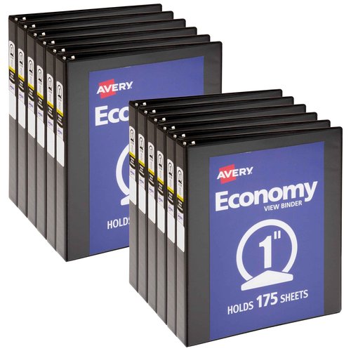 Avery Economy View 3 Ring Binder, 1 Inch Round Rings, 12 Black Binders (05710)