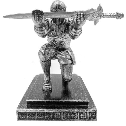Hoypeyfiy Knight Pen Holder,Knights Pen Stand with Magnet Sword,Executive Pen Stand,Resin Soldier Pen Holder for Office,Home,Desk Decor,Holiday Present (Silver)