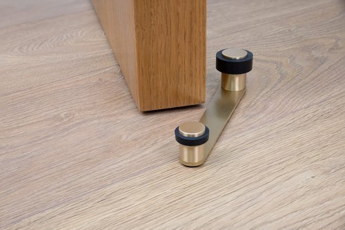 Door Stop with Swivel Retainer| for Door up to 100 mm Thickness | Brass | Includes Screw + Stud | Ref I-253 | EVI Hardware (Matte Brass - Black Rubber)