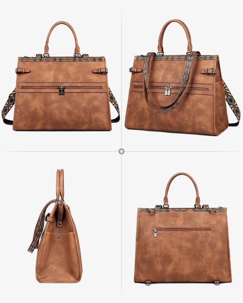 FADEON Laptop Bag for Women Designer PU Leather Large Tote Bags Packpack Purses with 15.6 Laptop Compartment Travel Shoulder Handbag Brown
