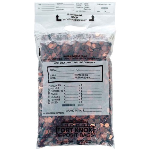BankSupplies Poly Coin Bags 13 x 22 Inches, 50 Pack, Tamper Evident Seal, Single Handled, Holds Up to 50 lbs of Coin, Sequential Numbering with Tear Off Receipt