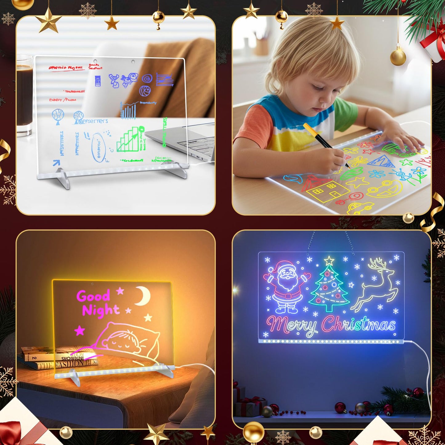 Lumiboard Led Drawing Board with 8 Colors, 13"x10" Acrylic Message Boards with 13 Light Effects, Glow Doodle Board Gifts for Kids for Easter Halloween Christmas Birthday Gifts Presents