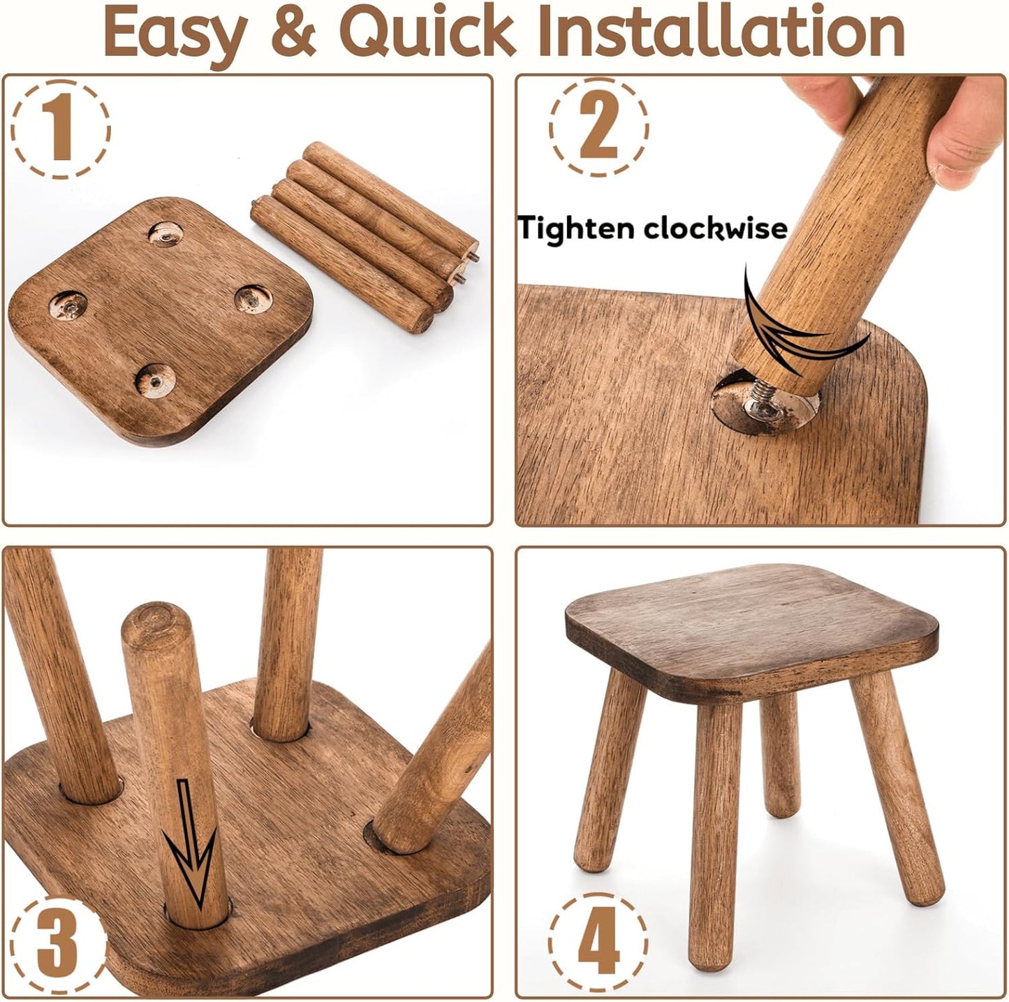 Youeon 9-Inch Wooden Step Stool - Portable Non-Slip Footstool for Adults | Supports 300 Lbs, Easy Assembly
