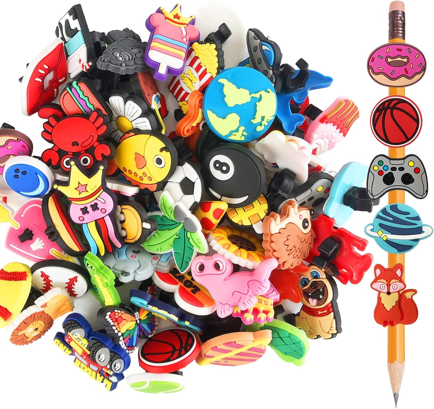 Zddaoole Cute Pencil Toppers - 60 Pcs Assorted Designs for School Prizes & Classroom Rewards