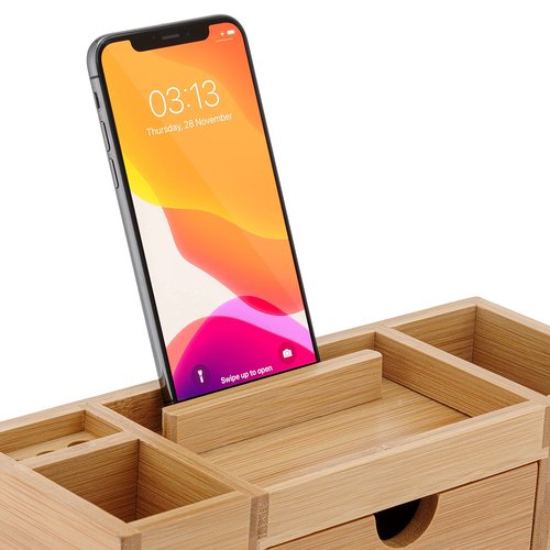 TROEX Bamboo Desk Organizer – Durable Office Wood Desk Organizer with Drawers, Storage Compartments, Pen Holder, and Phone Holder- Home and Office Desk Organizers and Accessories