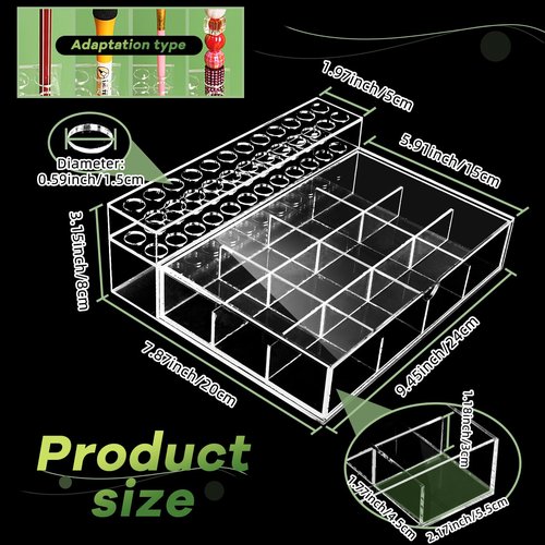SBYURE Acrylic Pen Holder Beadable Pen Display Stand with 24-Slots Pen Display Stand 12 Grid Organizer Box Pen Holder Pencil Display Stand for Home Office Desk School Supplies