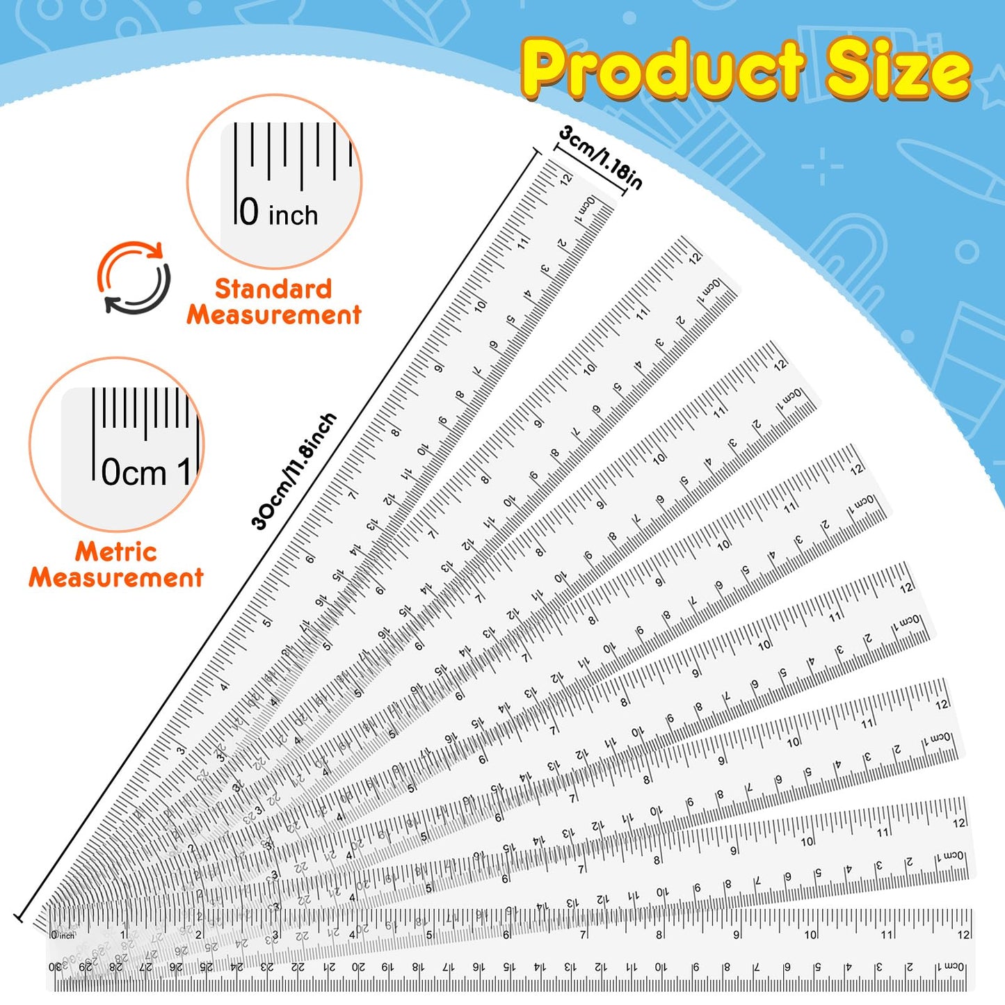 32 Pack Clear Plastic Ruler 12 Inch, Rulers Bulk for Classroom, Transparent Ruler with Centimeters and Inches, Kids Metric Ruler for School, Ideal Back to School Office Home Supplies