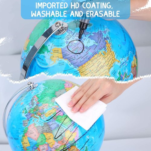 POOCCI 6 in1 Illuminated World Globe for Kids & Adults All Ages High Clear Map, Illuminates Educational Interactive STEM Toy, Light Up Kids Globe Lamp,Gifts For Boys And Girls